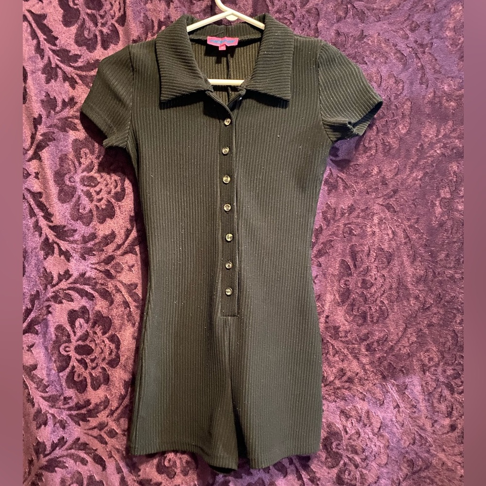 Edikted Black Ribbed short sleeve romper